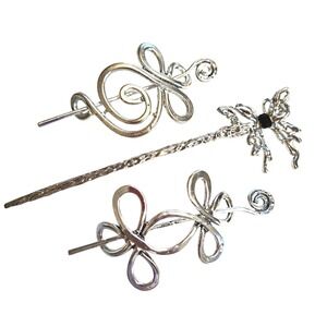 Silver Tone Hair Stick & Pins Butterfly Swirl Boho Whimsigoth Hair Accessories